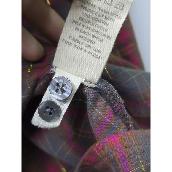 Women's Fossil Lightweight Plaid Flannel Button Down w/ Roll Tab Sleeve Size XL - Picture 6 of 7